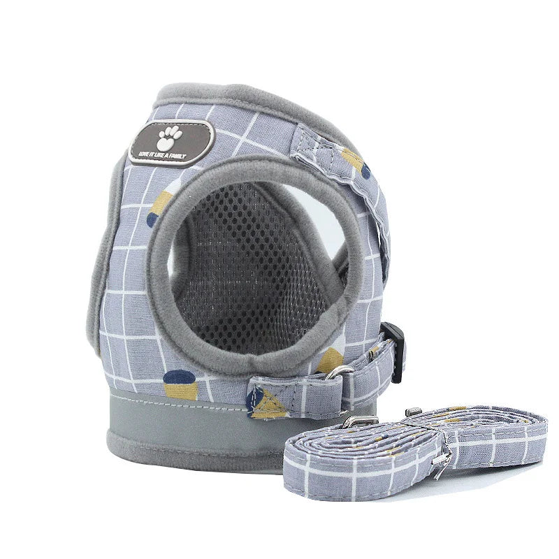 Classic Grid Pattern Comfort Harness & Leash Set