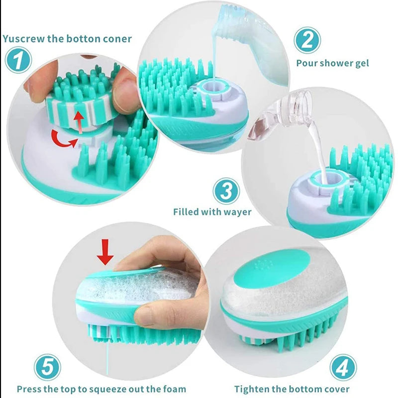 2-in-1 Comfort Dispenser Pet Bath Brush