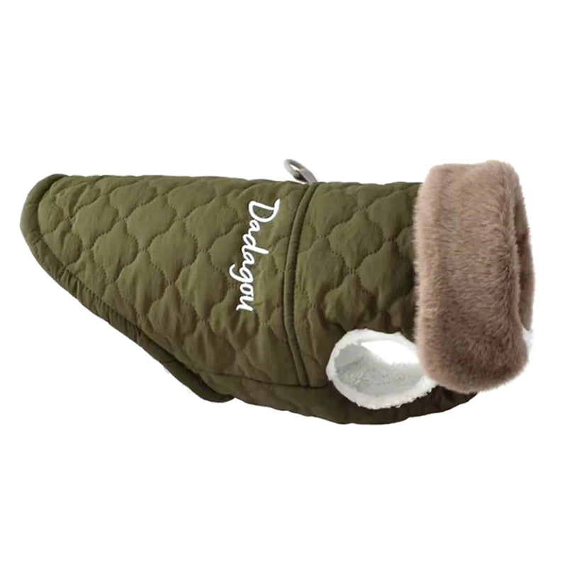 Waterproof Quilted Pet Coat with Fur Collar - Complete Thermal Protection