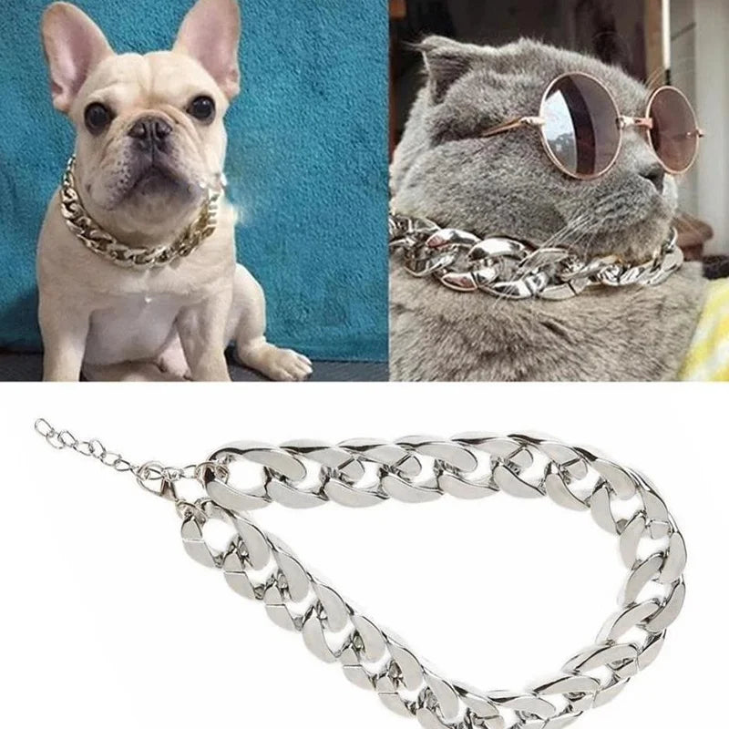 Luxe Heavy-Duty Gold/Silver Chain Dog Collar