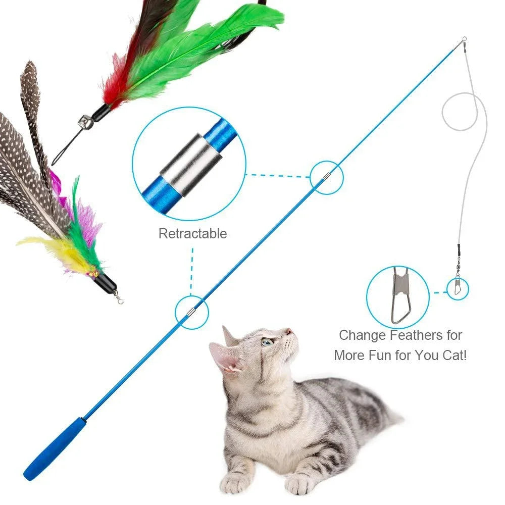 11 Pack Cat Hunting Master Kit - Interactive Wand with Assorted Feathers and Attachments