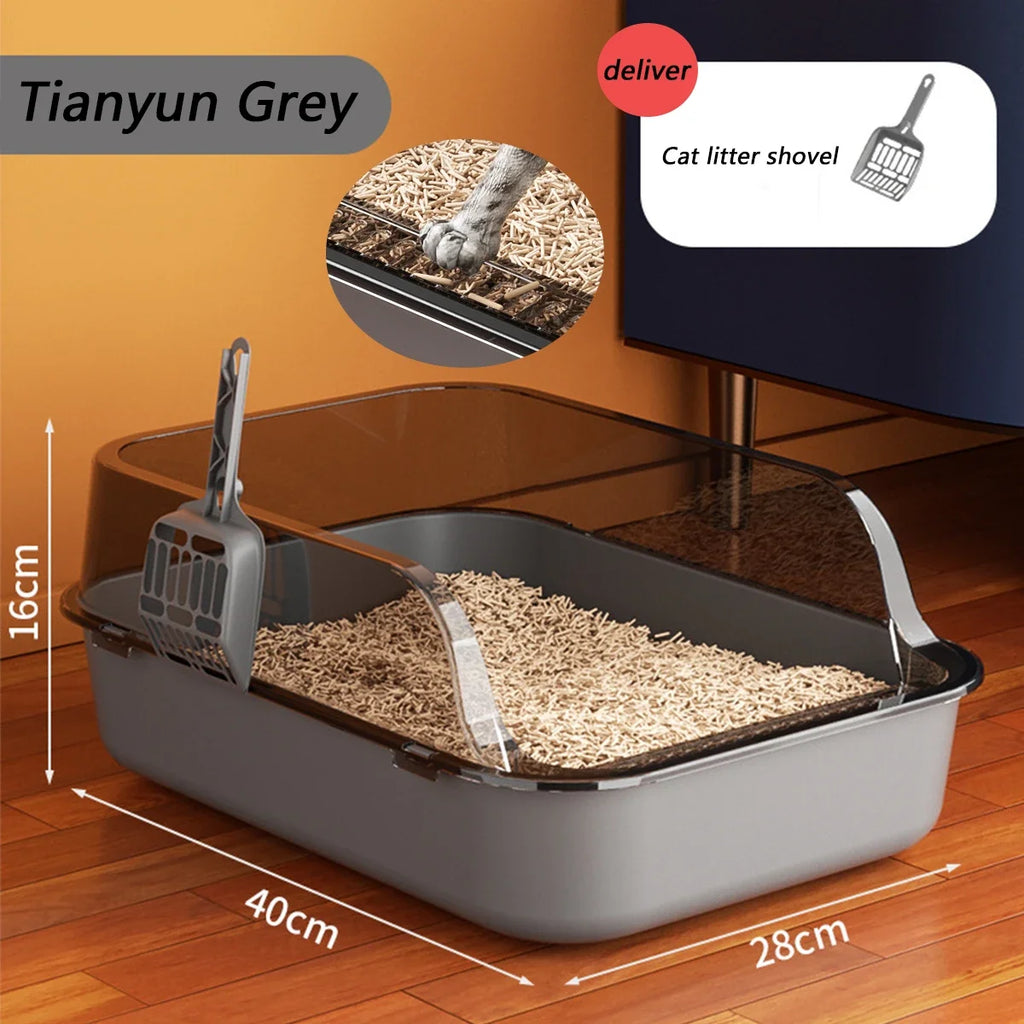 High-Sided Litter Box with Scoop for Mess Containment