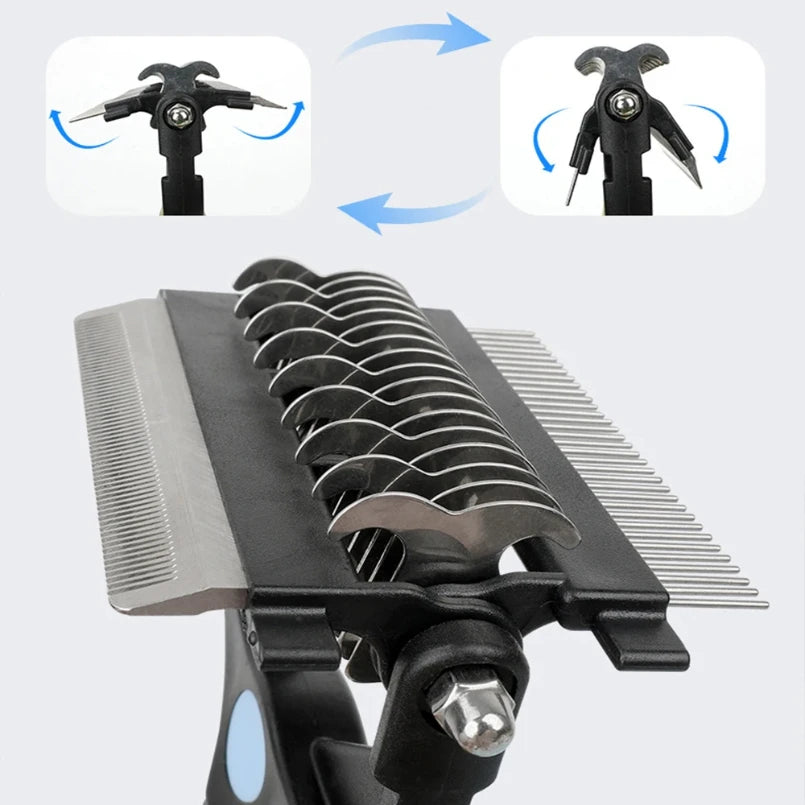Pro-Grade 3-in-1 Rotating Head Deshedding & Dematting Rake