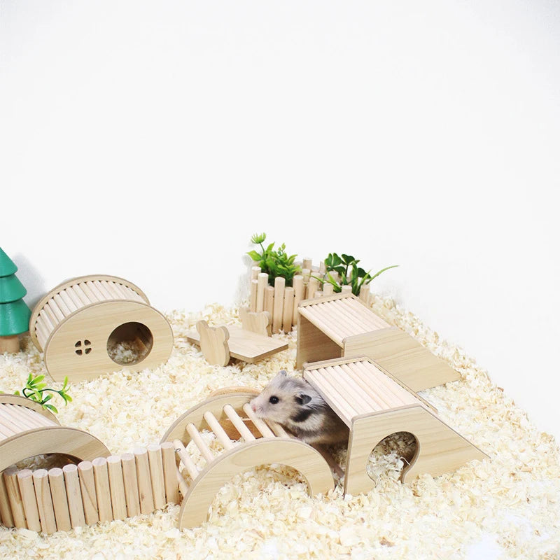 Natural Wooden Hideaway & Tunnel Set