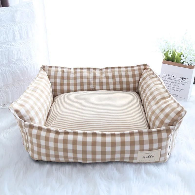 Classic Plaid Rectangular Dog Bed - Comfort with Elevated Spinal Support