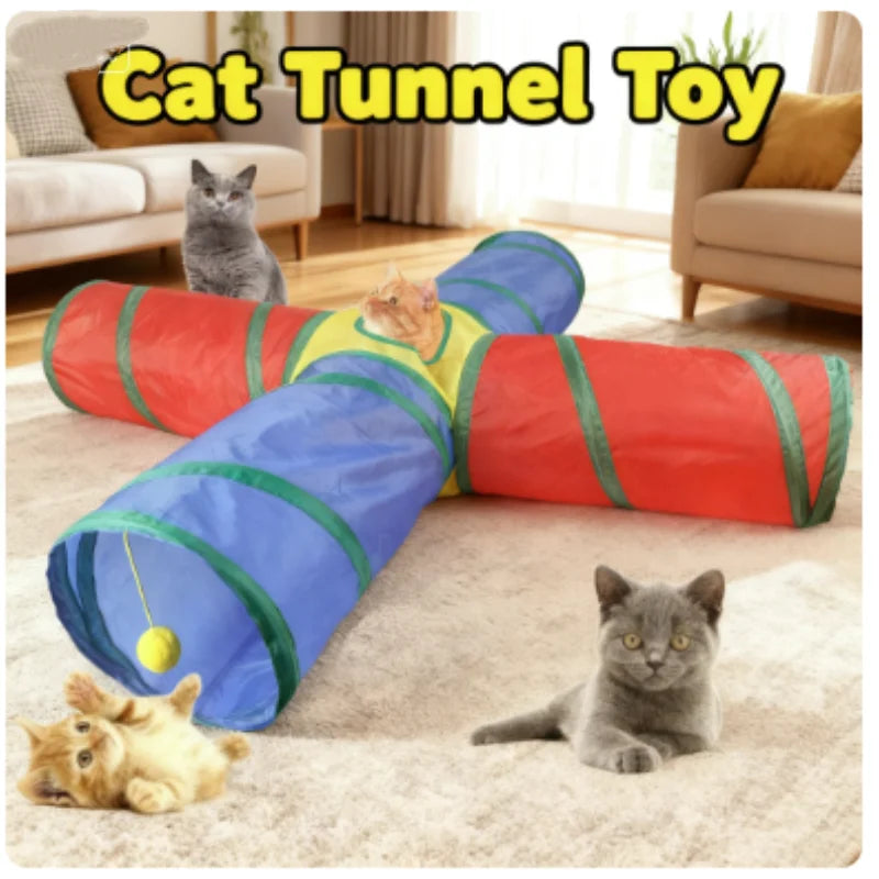 Foldable Multifunctional Cat Tunnel (Vibrant Colors) - Hide-and-Seek and Hunting Fun