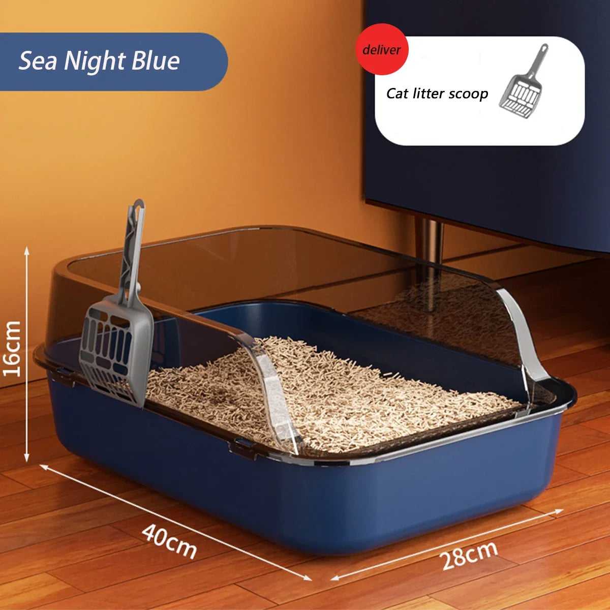 High-Sided Litter Box with Scoop for Mess Containment