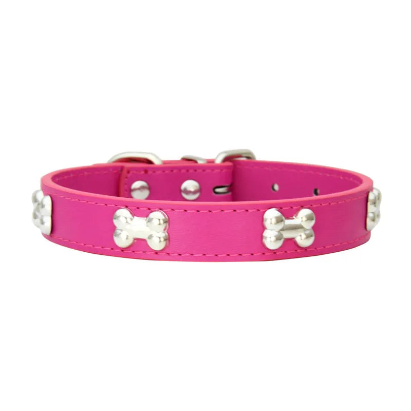 Bone Studded Faux-Leather Fashion Dog Collar