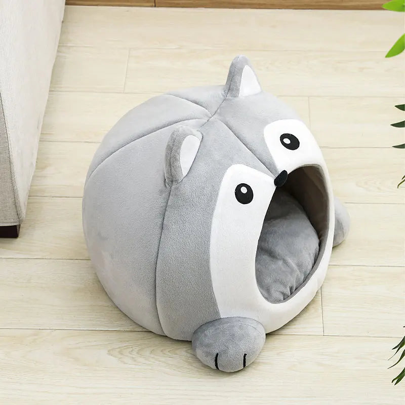 Husky Shaped Plush Cat Cave Bed - Coziness, Security, and Fun Design