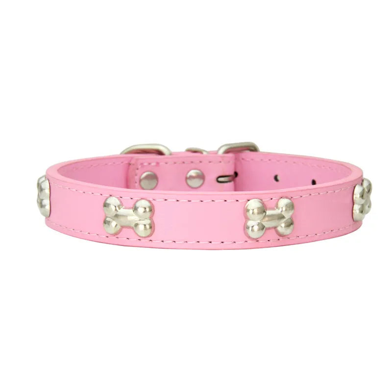 Bone Studded Faux-Leather Fashion Dog Collar