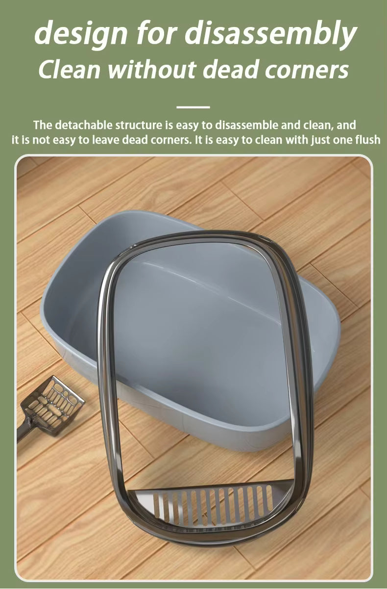 High-Sided Litter Box with Scoop for Mess Containment