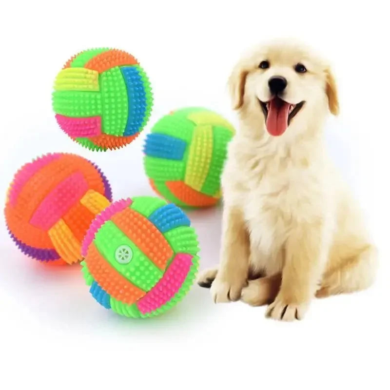 LED Light-Up Squeaky Ball Kit - Textured Rubber Toy for Nighttime Fun
