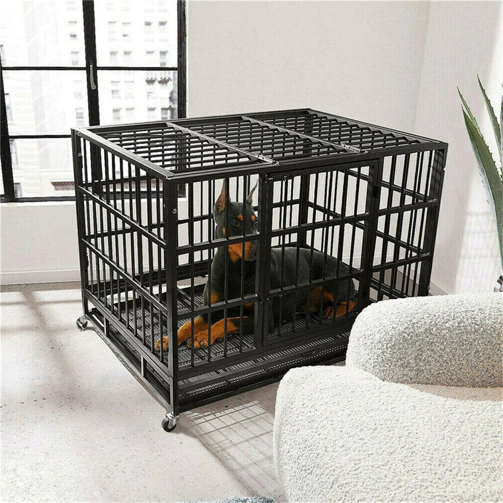 Heavy-Duty Lockable Dog Crate with Removable Tray