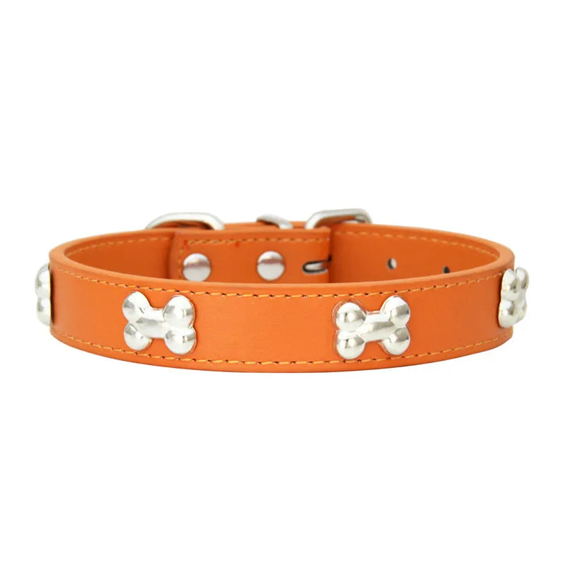 Bone Studded Faux-Leather Fashion Dog Collar