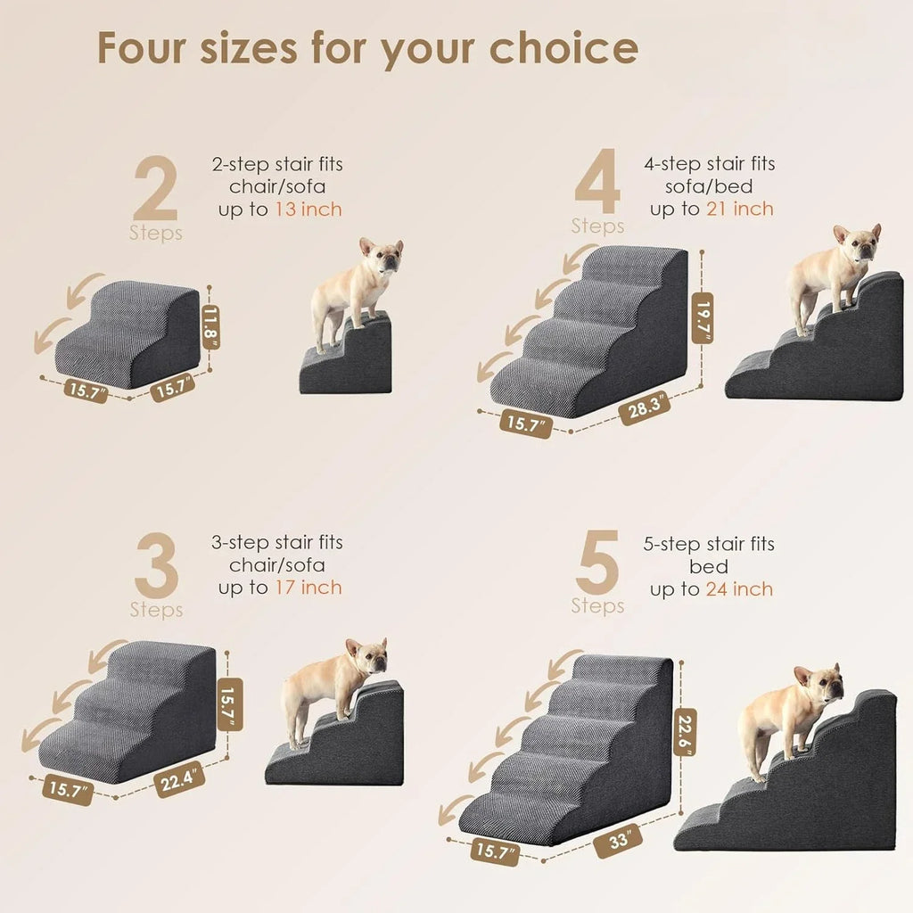 Soft Foam Pet Stairs (2, 3 or 4 Steps) - Customized Height Support