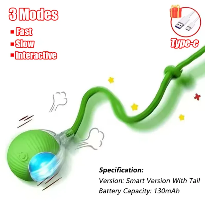 Electric Interactive Ball with Tail (3 Modes) - Type-C Rechargeable for Autonomous Hunting