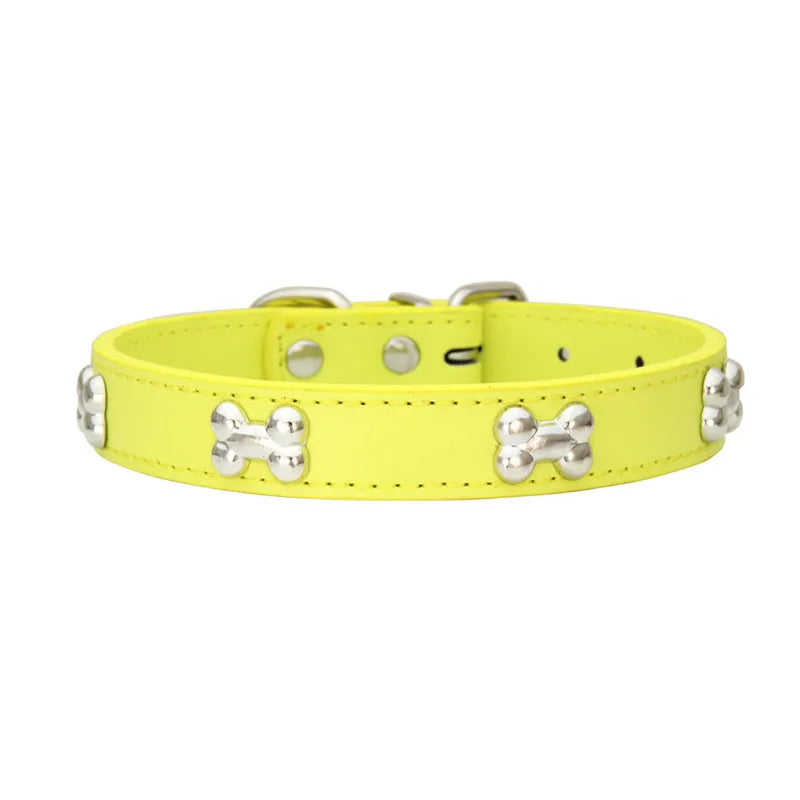 Bone Studded Faux-Leather Fashion Dog Collar