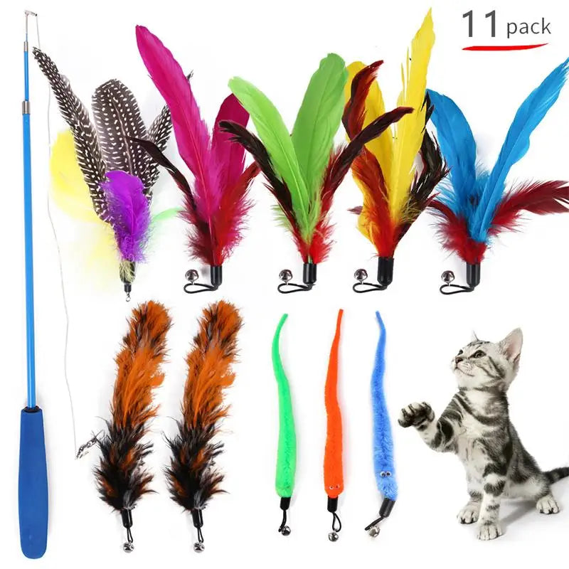 11 Pack Cat Hunting Master Kit - Interactive Wand with Assorted Feathers and Attachments