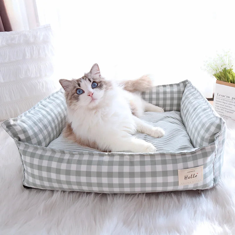 Classic Plaid Rectangular Dog Bed - Comfort with Elevated Spinal Support
