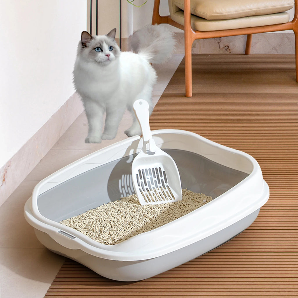 Open Large Space Ventilated Cat Litter Box with Scoop