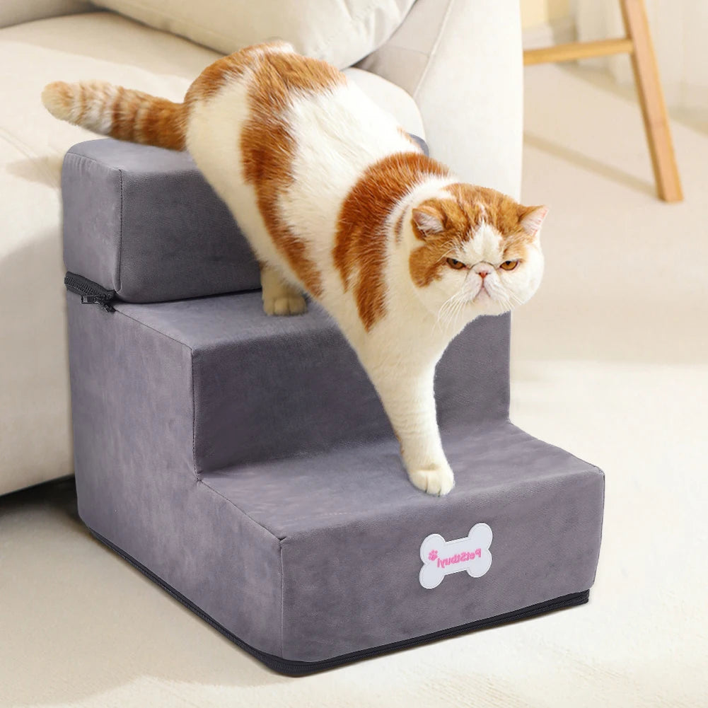 3-Step Adjustable Pet Stairs - Height Adjustment and Joint Support