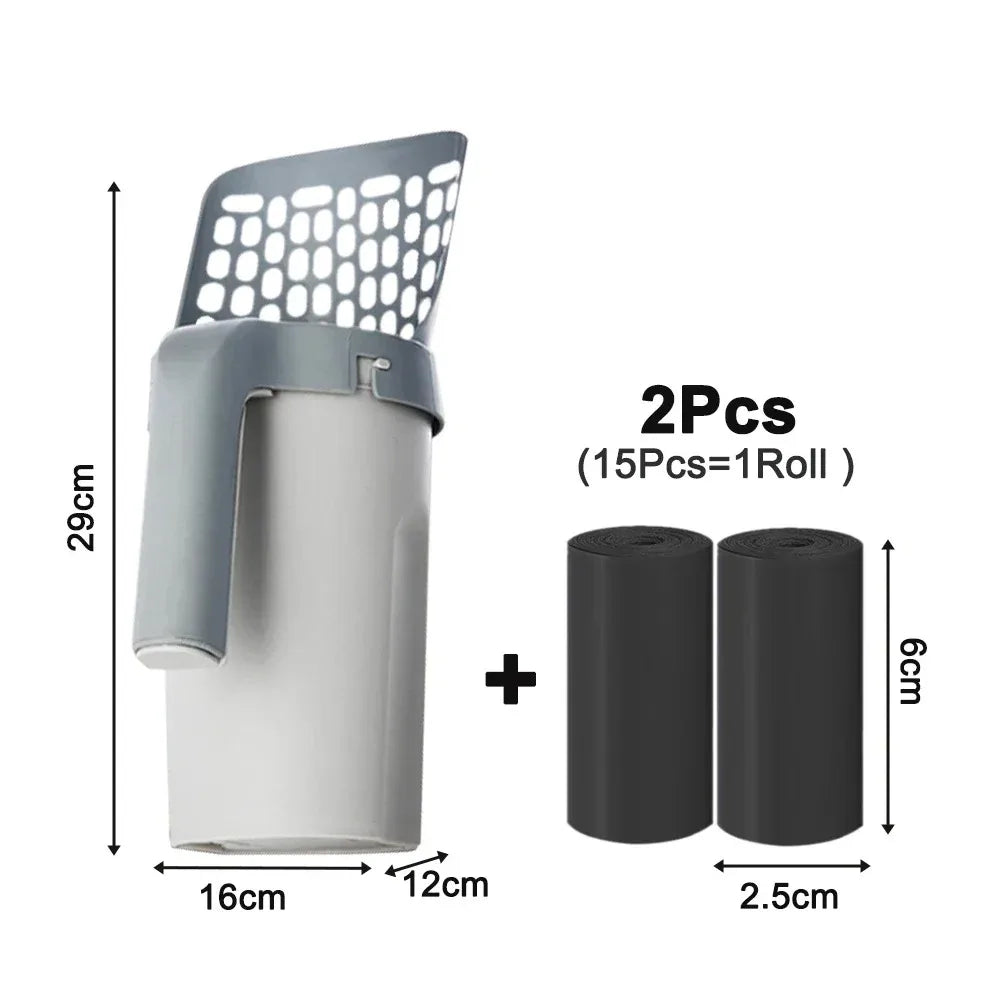 Integrated Cat Litter Scoop with Trash Bag Holder for Hygienic Cleanup