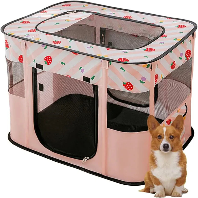 Pop-Up Portable Pet Playpen with Zip-Off Roof