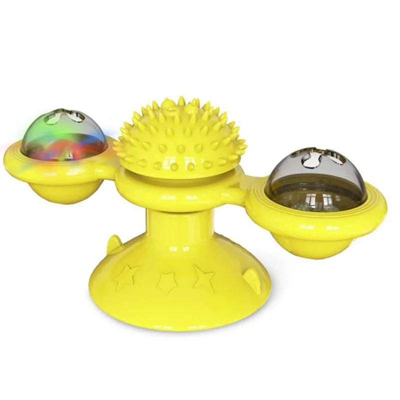 4-in-1 Suction Cup Rotating Cat Toy - Catnip, Light, Massage, and Treat Dispenser