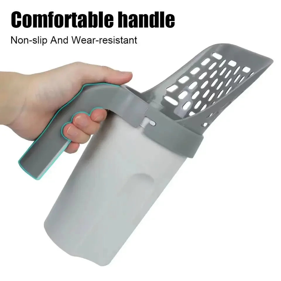 Integrated Cat Litter Scoop with Trash Bag Holder for Hygienic Cleanup