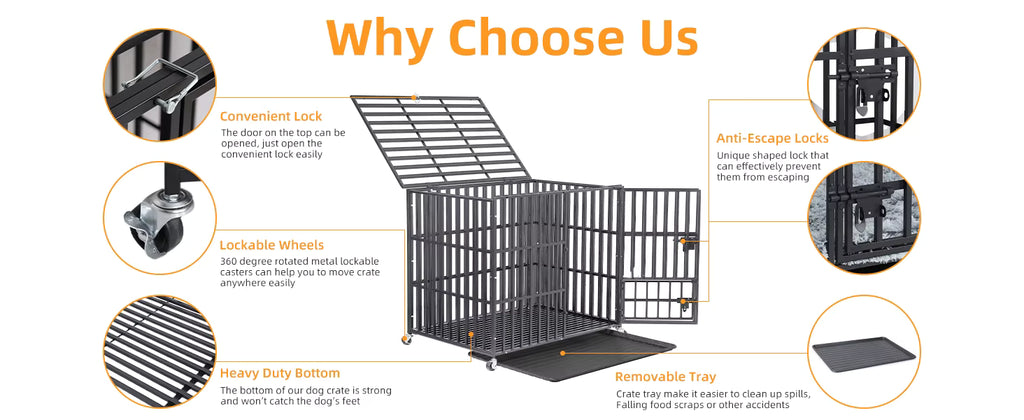 Heavy-Duty Lockable Dog Crate with Removable Tray