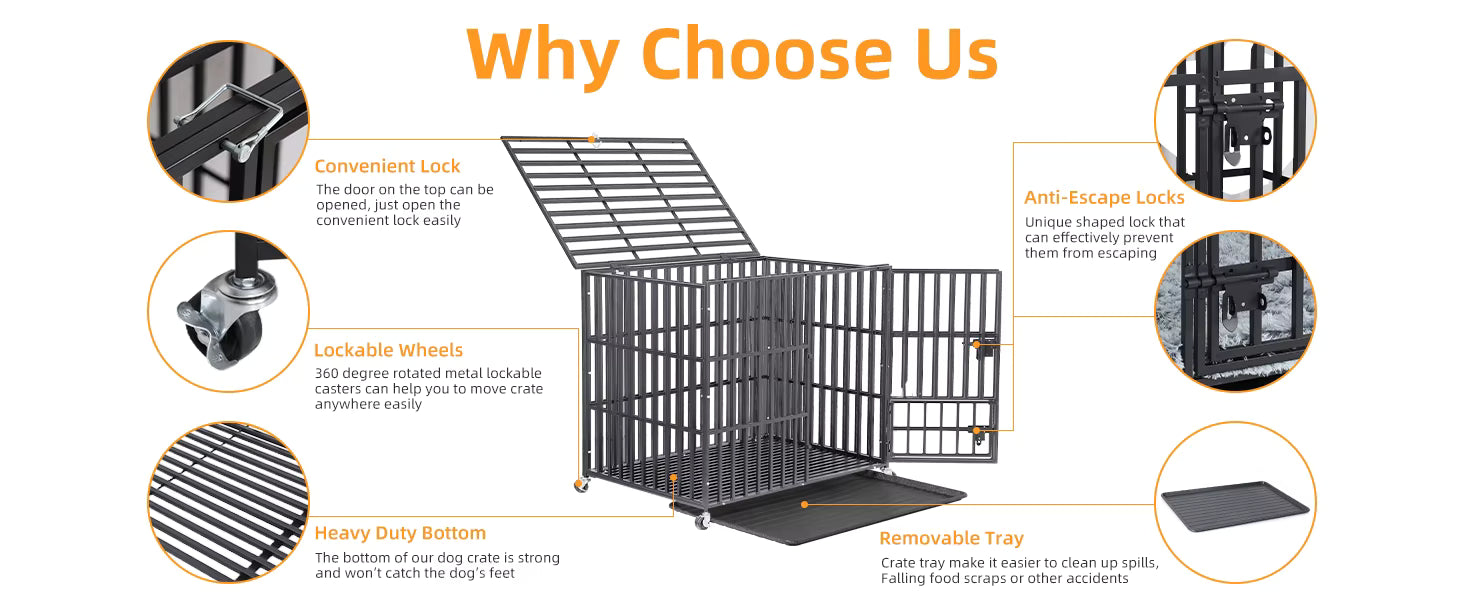 Heavy-Duty Lockable Dog Crate with Removable Tray