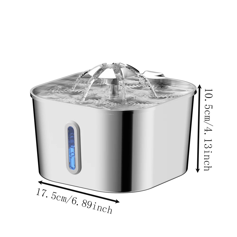 2.2L Stainless Steel Quiet Pet Square Fountain