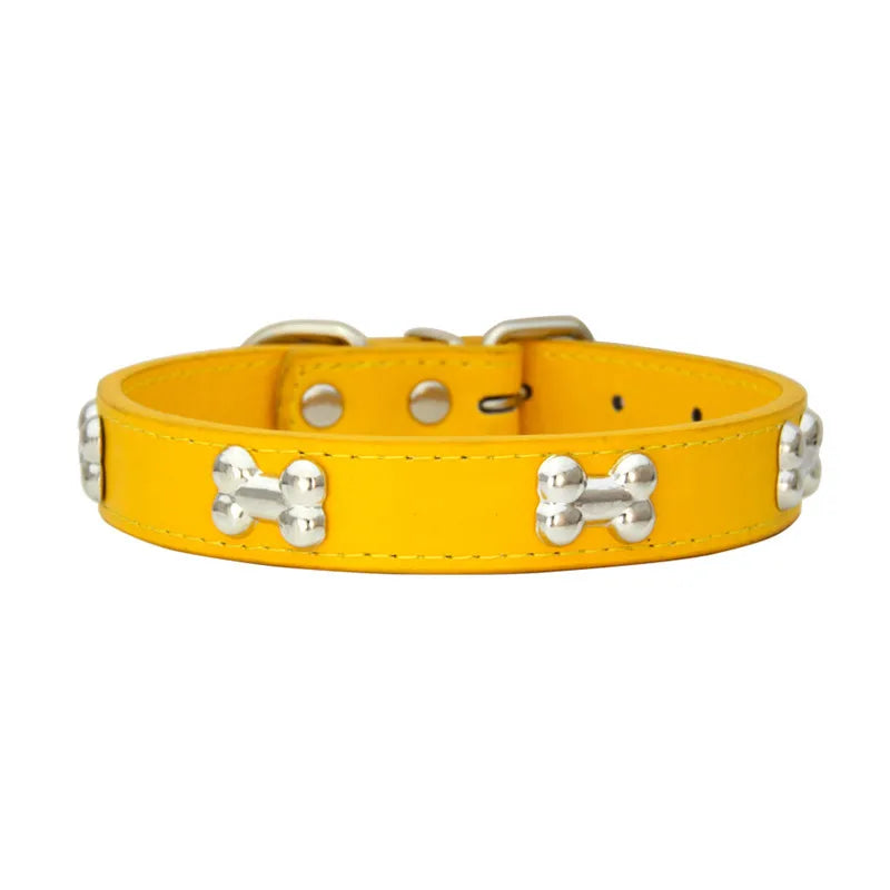 Bone Studded Faux-Leather Fashion Dog Collar