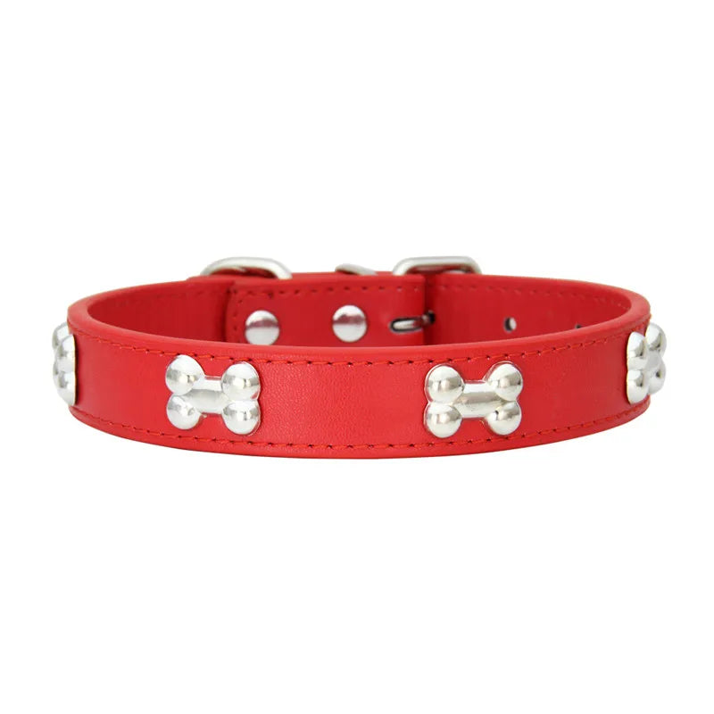 Bone Studded Faux-Leather Fashion Dog Collar
