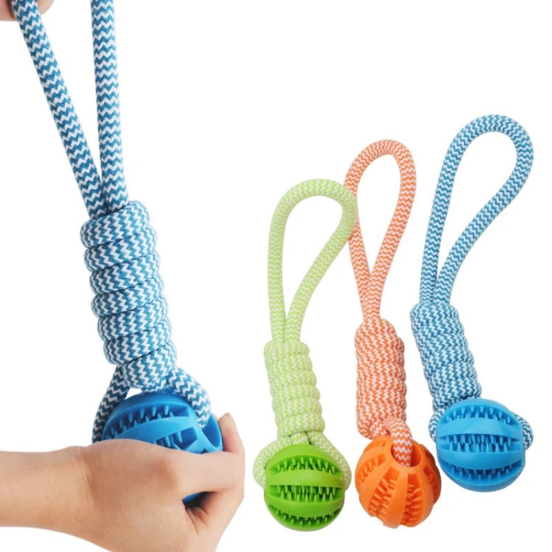 Treat Dispensing Ball Toy with Rope - Tug-of-War and Dental Cleaning