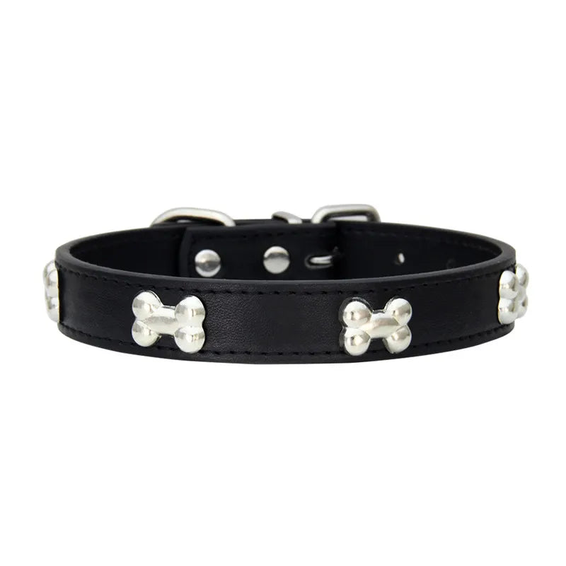 Bone Studded Faux-Leather Fashion Dog Collar