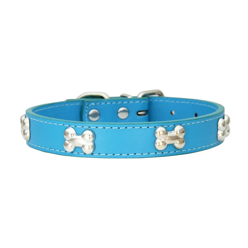 Bone Studded Faux-Leather Fashion Dog Collar