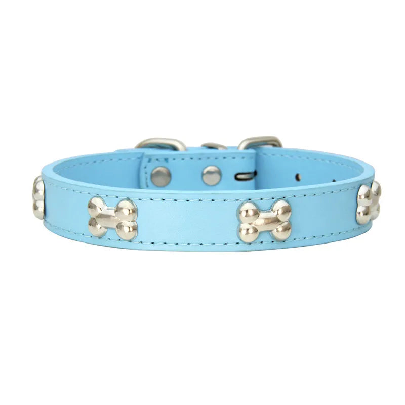Bone Studded Faux-Leather Fashion Dog Collar