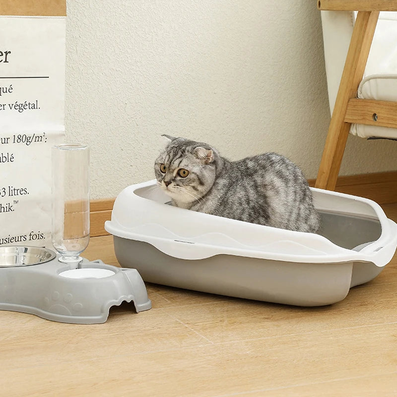 Open Large Space Ventilated Cat Litter Box with Scoop