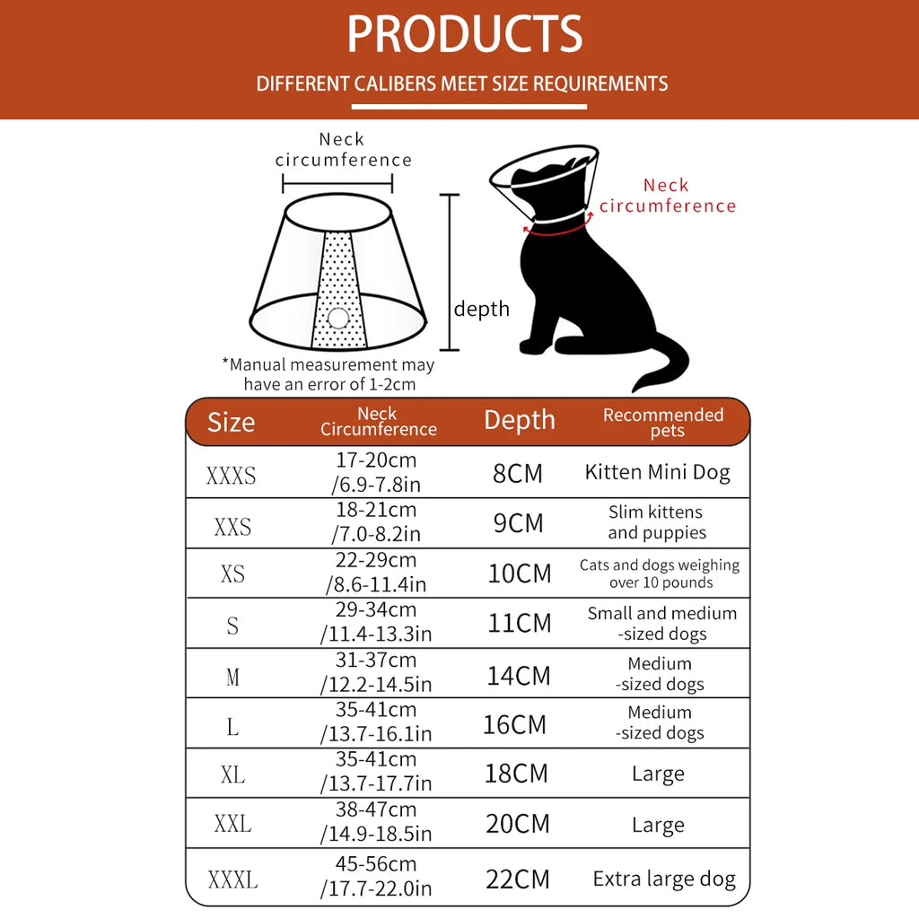 Veterinarian-Approved Clear Protective Recovery Cone (E-Collar)