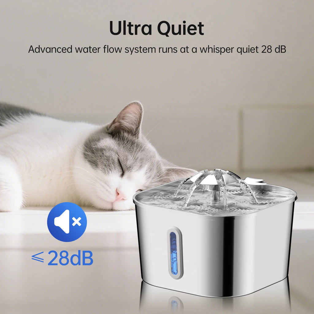 2.2L Stainless Steel Quiet Pet Square Fountain