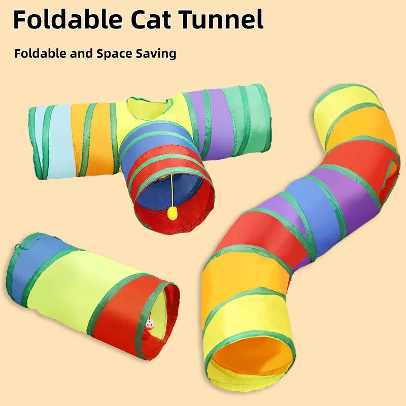 Foldable Multifunctional Cat Tunnel (Vibrant Colors) - Hide-and-Seek and Hunting Fun