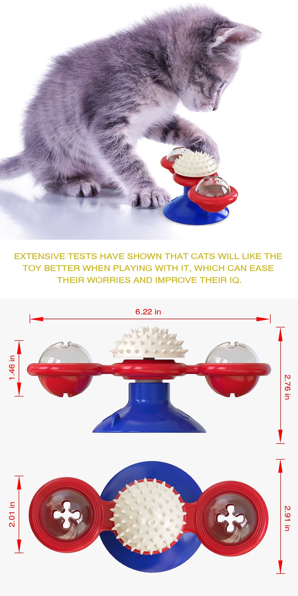 4-in-1 Suction Cup Rotating Cat Toy - Catnip, Light, Massage, and Treat Dispenser