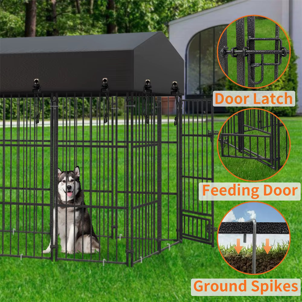 Heavy-Duty Outdoor Modular Dog Kennel with Sunshade
