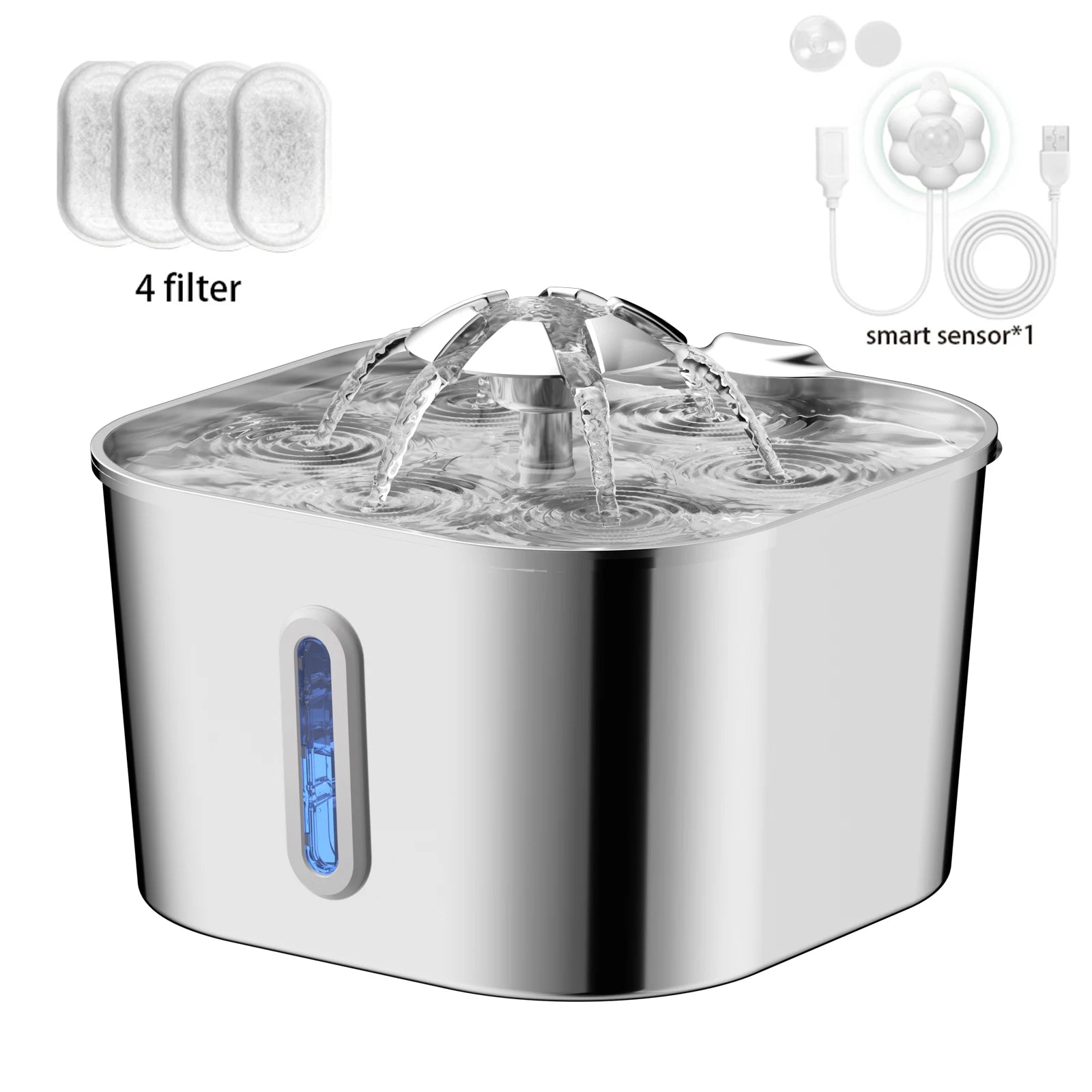 2.2L Stainless Steel Quiet Pet Square Fountain