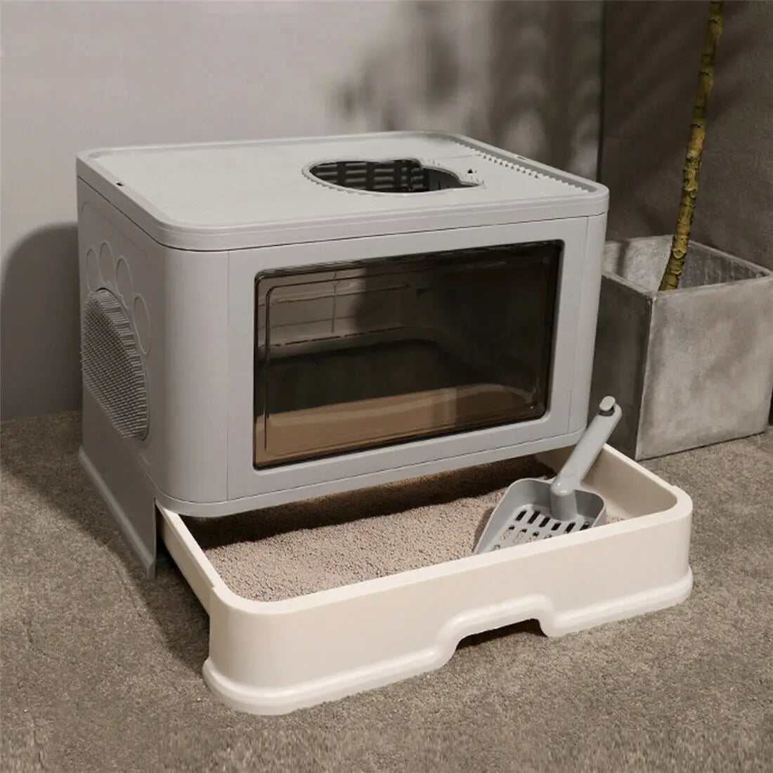 Enclosed Cat Litter Box with Removable Drawer and Dual Entry