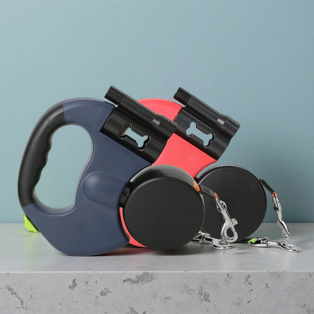 Dual-Dog Night-Safety Retractable Leash (3m Length, with LED)