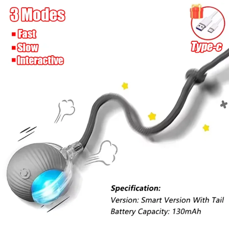 Electric Interactive Ball with Tail (3 Modes) - Type-C Rechargeable for Autonomous Hunting