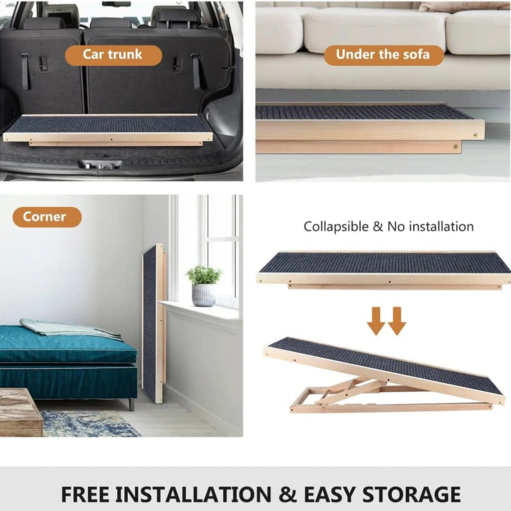 Adjustable Wooden Folding Pet Ramp - Fully Customizable Height