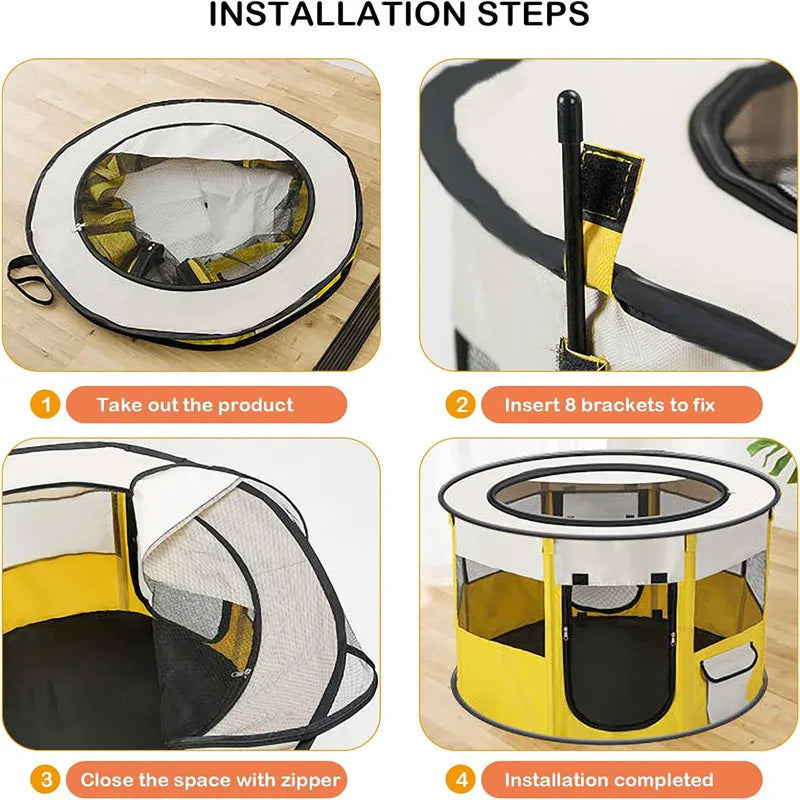 Pop-Up Portable Pet Playpen with Zip-Off Roof